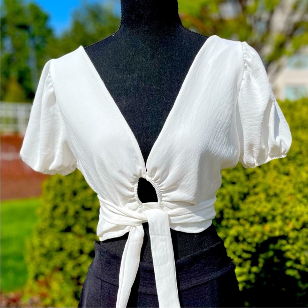 White Rayon Crop Top ONE SIZE pit to pit 20in,  adjustable Wrap tie waist